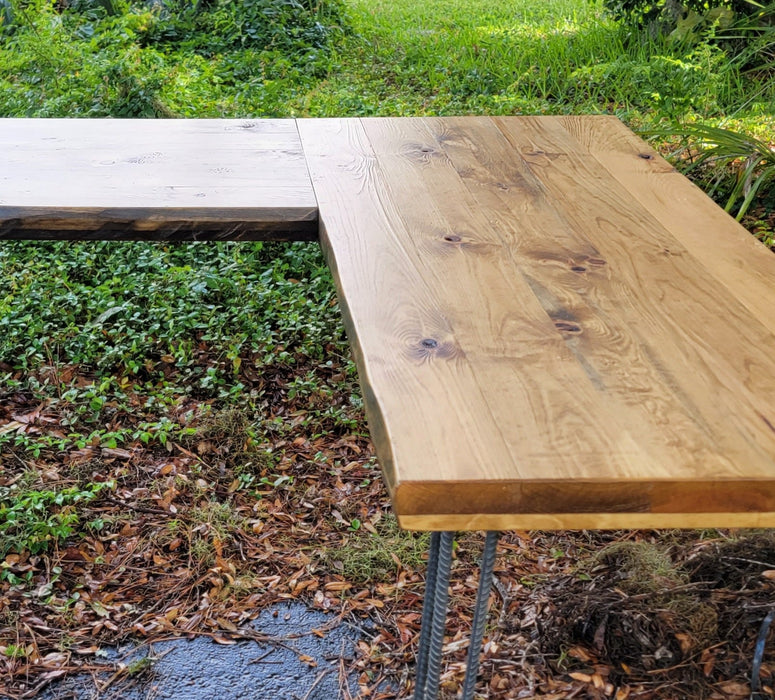 Any Size - 2.25" Custom L-Shaped Desk Reclaimed Distressed with Hairpin legs