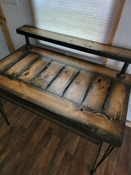 Desk Riser made with Heavy Duty Tortured Wood and Iron Pipes