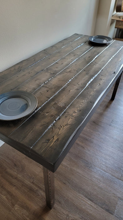Tortured Old Growth Style Custom Dining Table / Desk Chunky Wood Reclaimed Distressed with Hammered Legs