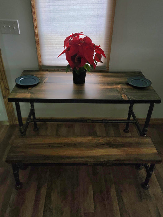 Rustic Industrial Dining Table with Heavy Duty Pipe Legs