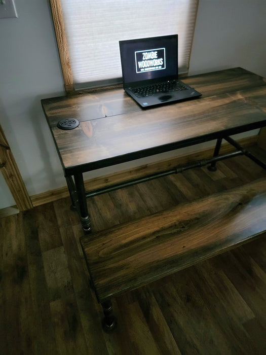 Rustic Industrial Desk with Heavy Duty Pipe Legs