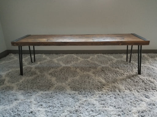 Reclaimed Distressed Custom Built Industrial Bench or Sofa / Hallway Table with Heavy Duty Hairpin Legs