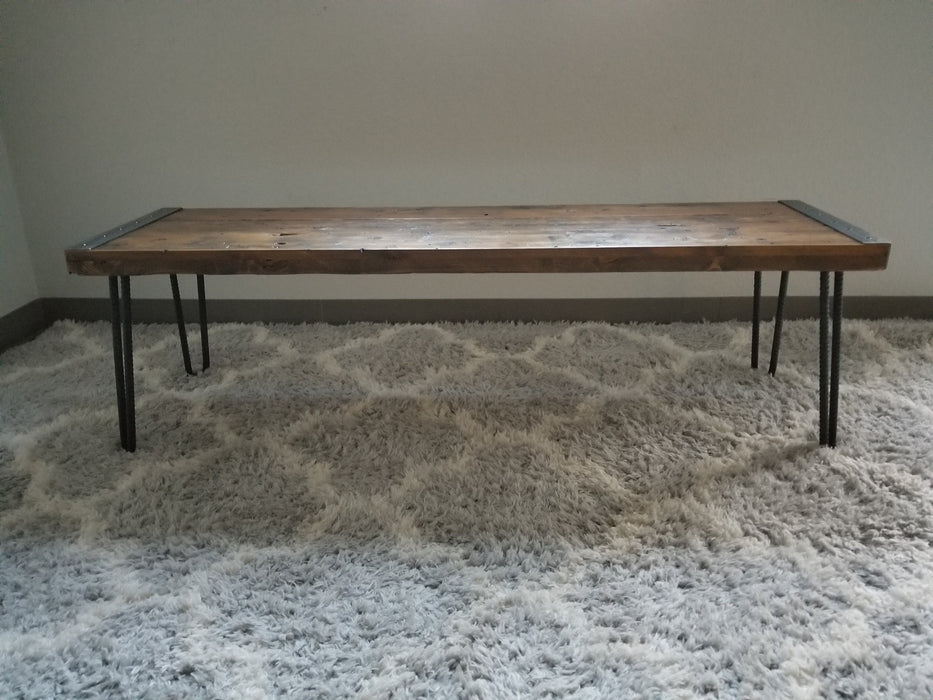 Reclaimed Distressed Custom Built Industrial Bench or Sofa / Hallway Table with Heavy Duty Hairpin Legs