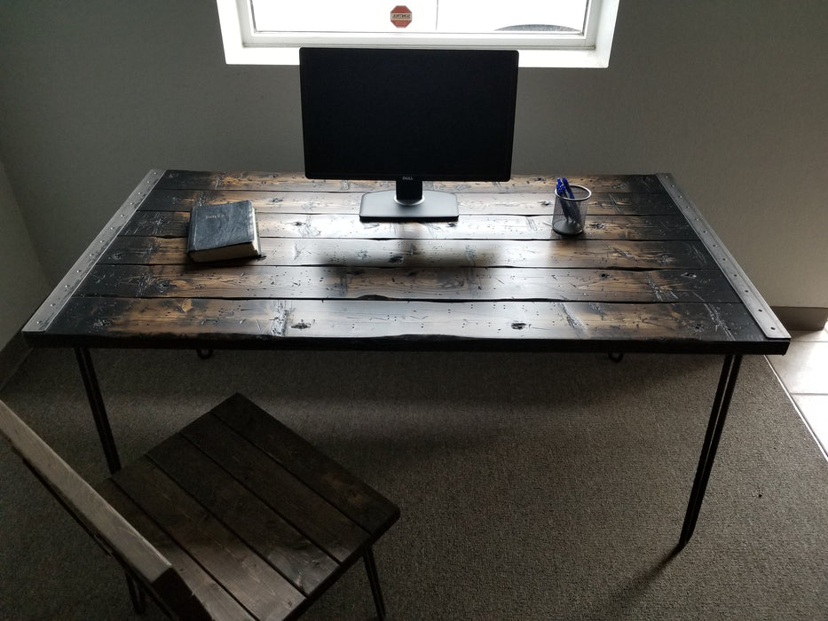 Tortured Reclaimed Distressed Industrial Wood Desk with Hairpin legs