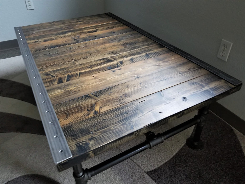 Reclaimed Distressed Coffee Table with Pipe legs, well built, Quality, Character, Customizable.