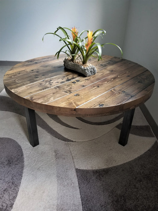 Reclaimed Distressed Round Dining Table with 2x2 legs
