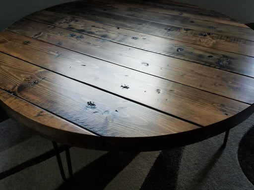 Reclaimed Distressed Old Round Dining Table with Heavy Duty Hairpin legs