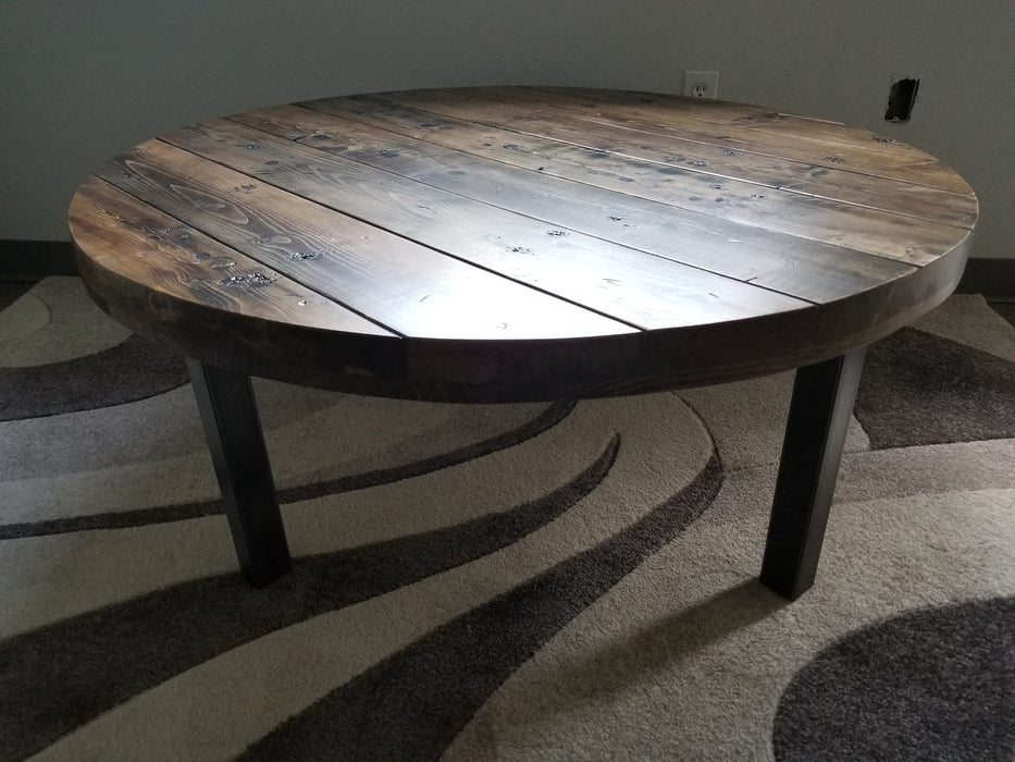 Reclaimed Distressed Round Dining Table with 2x2 legs