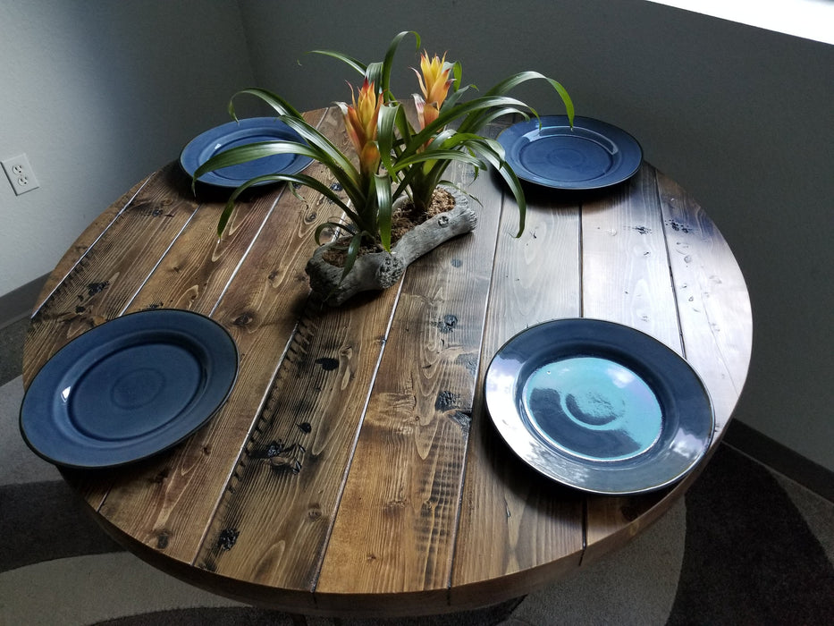 Reclaimed Distressed Round Dining Table with 2x2 legs