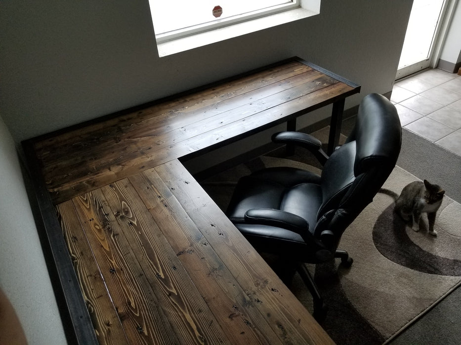 Any Size - L-Shaped Desk Reclaimed Distressed Industrial Style with 2x2 legs free shipping