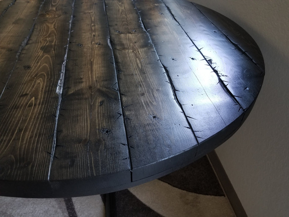 Tortured Reclaimed Distressed Round Dining Table, Pipe Legs, Hairpin Legs, Pedestal Base, or 2x2 Legs. Any Size or Height.