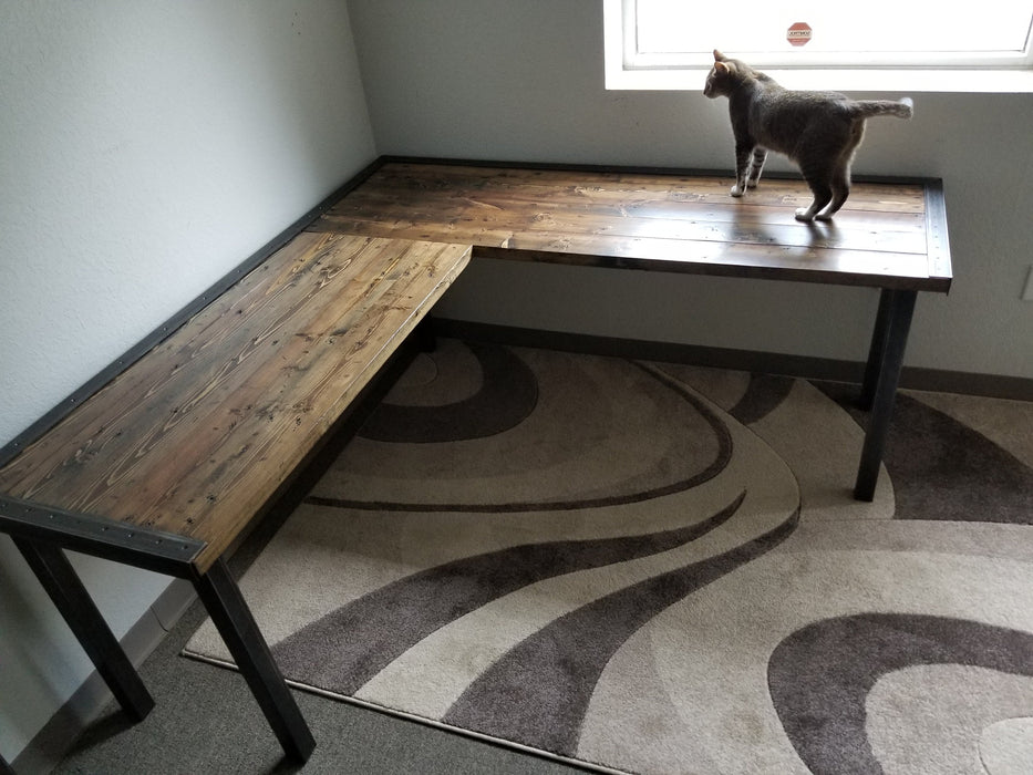 Any Size - L-Shaped Desk Reclaimed Distressed Industrial Style with 2x2 legs free shipping