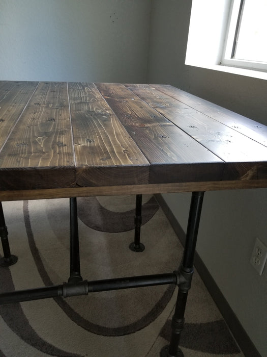 Reclaimed Distressed Wooden Dining Table with Pipe legs Pub Height Counter Height