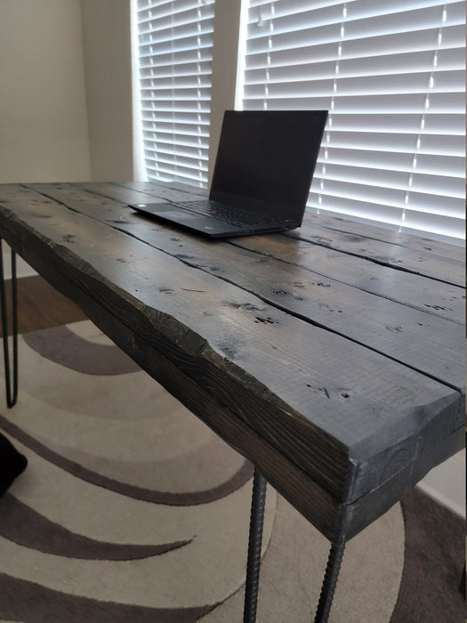 Handmade Tortured Old Growth Style Custom Desk Chunky Wood Reclaimed Distressed with Hairpin legs