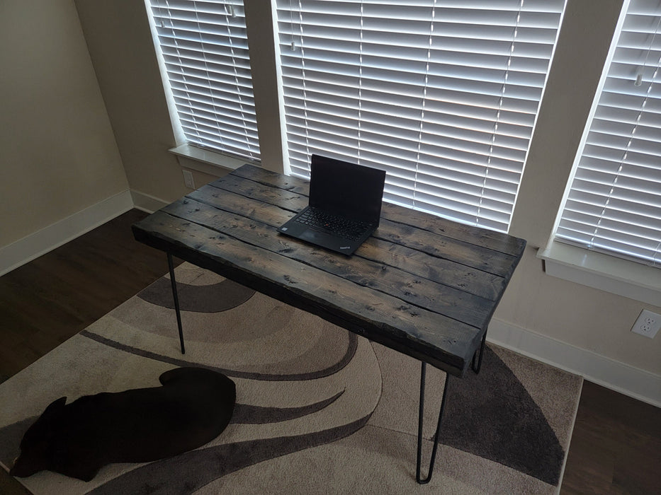 Handmade Tortured Old Growth Style Custom Desk Chunky Wood Reclaimed Distressed with Hairpin legs