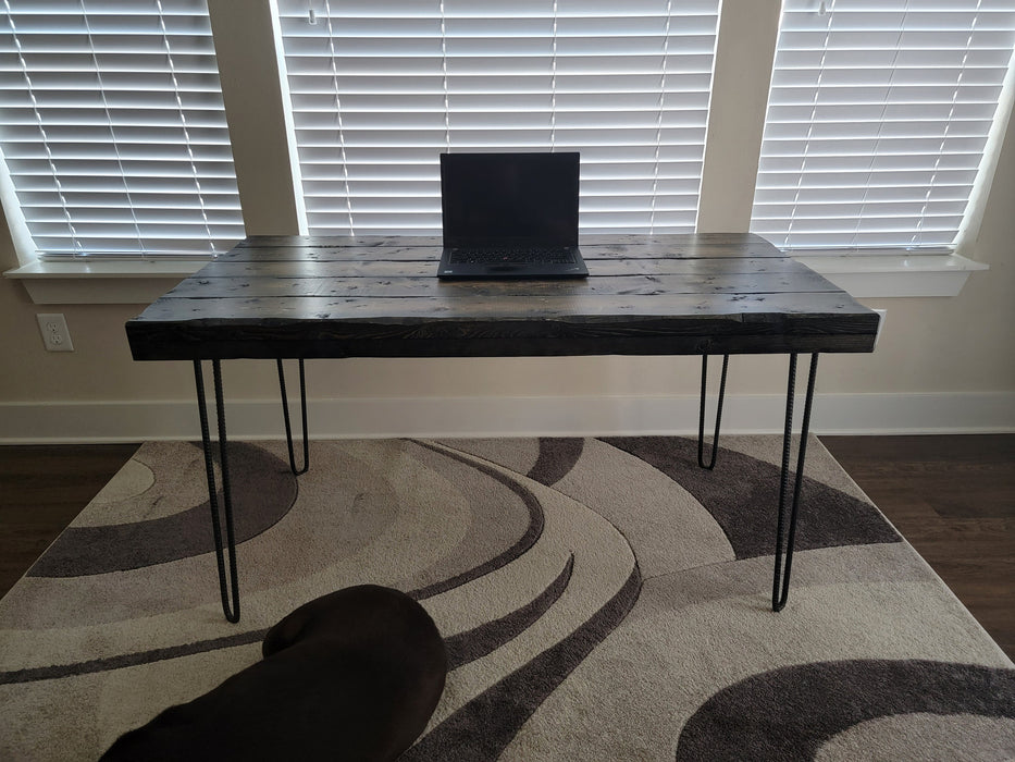 Handmade Tortured Old Growth Style Custom Desk Chunky Wood Reclaimed Distressed with Hairpin legs