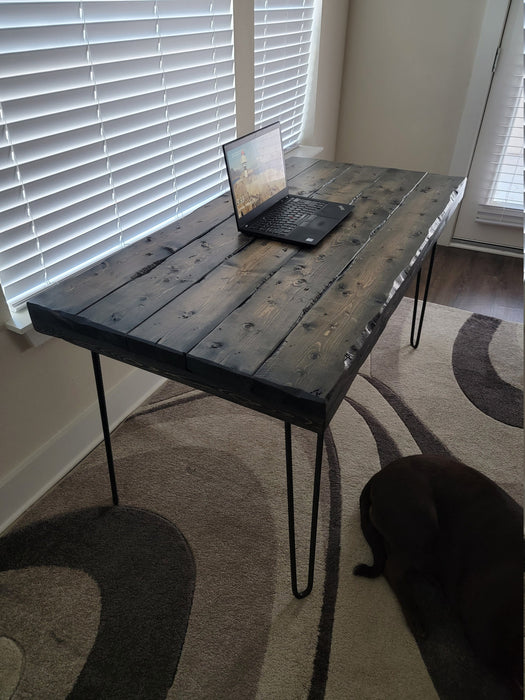 Handmade Tortured Old Growth Style Custom Desk Chunky Wood Reclaimed Distressed with Hairpin legs