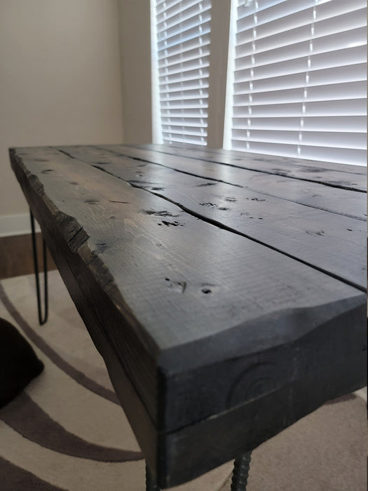 Handmade Tortured Old Growth Style Custom Desk Chunky Wood Reclaimed Distressed with Hairpin legs