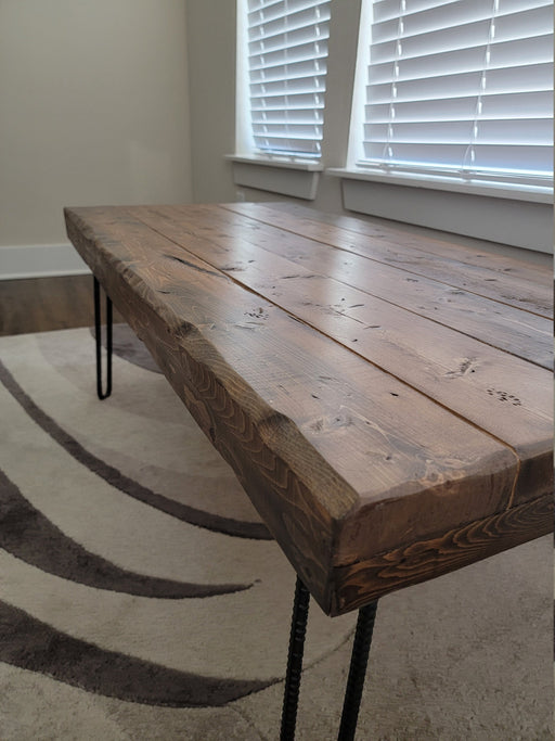 Custom Old Growth Style Coffee Table - 3 inch thick top Distressed with Hairpin legs