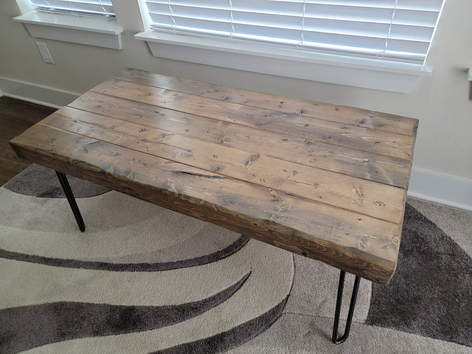 Custom Old Growth Style Coffee Table - 3 inch thick top Distressed with Hairpin legs