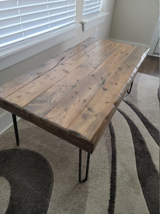Custom Old Growth Style Coffee Table - 3 inch thick top Distressed with Hairpin legs