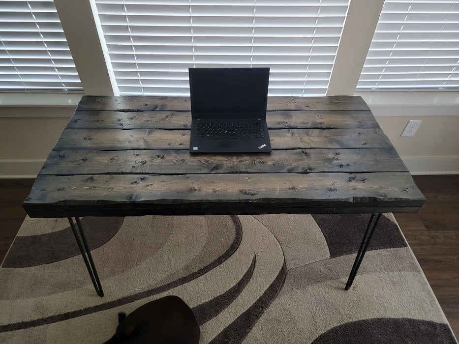 Handmade Tortured Old Growth Style Custom Desk Chunky Wood Reclaimed Distressed with Hairpin legs