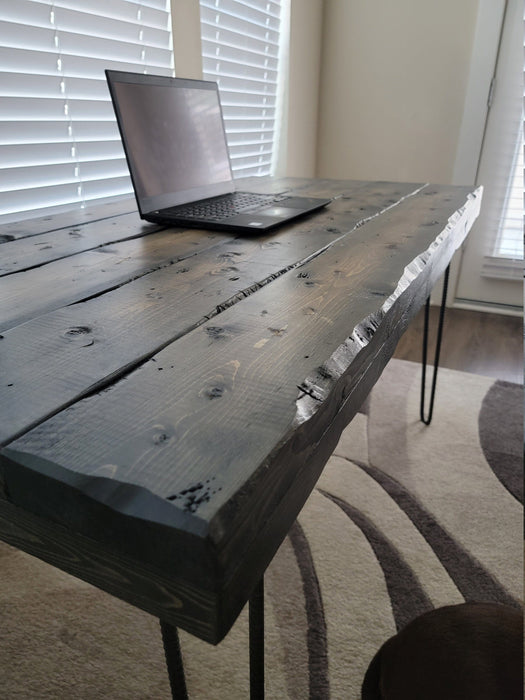 Handmade Tortured Old Growth Style Custom Desk Chunky Wood Reclaimed Distressed with Hairpin legs