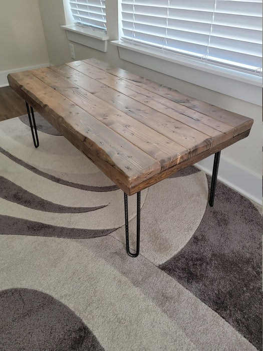 Custom Old Growth Style Coffee Table - 3 inch thick top Distressed with Hairpin legs