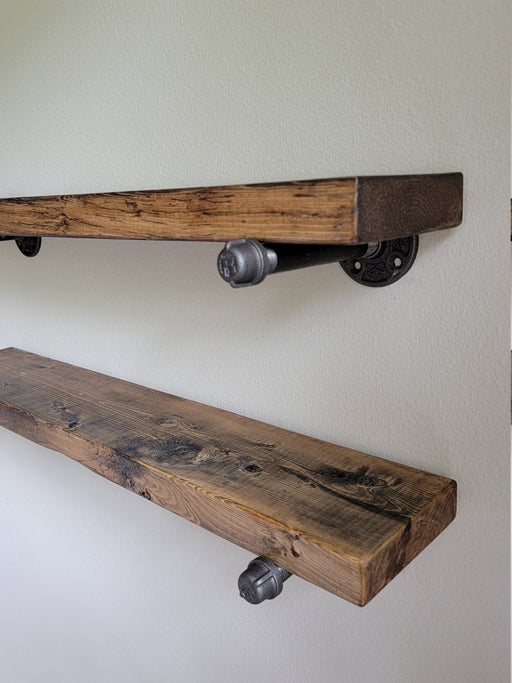 Single Pipe Shelf - Everything Included to Mount to Drywall or Wood - Shelves made with Reclaimed Distressed Wood