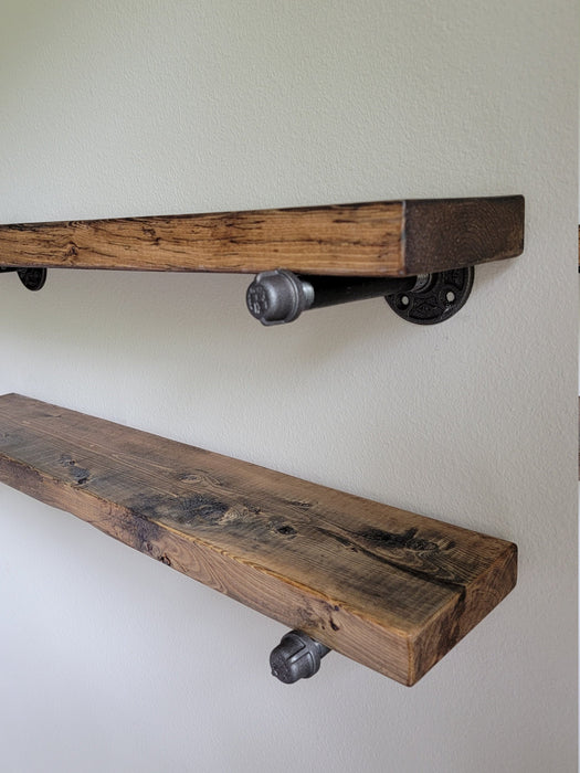 Single Pipe Shelf - Everything Included to Mount to Drywall or Wood - Shelves made with Reclaimed Distressed Wood