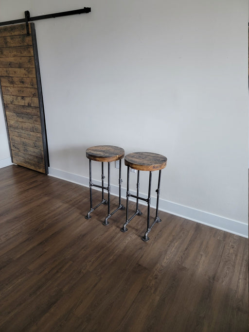 One Killer Round Industrial Bar Stool with Pipe Legs any size or height