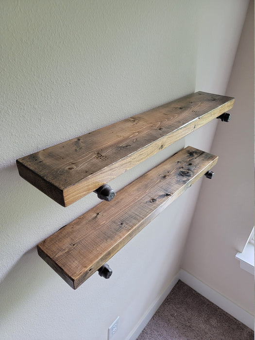 Single Pipe Shelf - Everything Included to Mount to Drywall or Wood - Shelves made with Reclaimed Distressed Wood