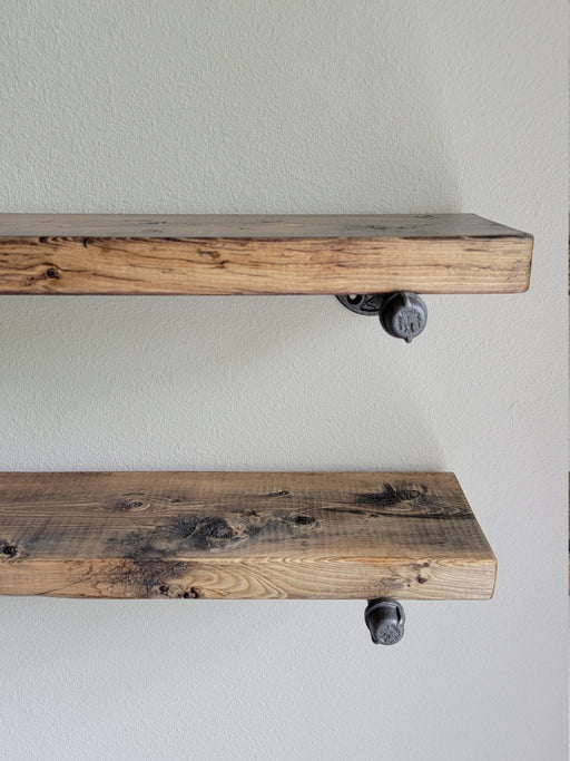 Single Pipe Shelf - Everything Included to Mount to Drywall or Wood - Shelves made with Reclaimed Distressed Wood