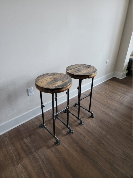 One Killer Round Industrial Bar Stool with Pipe Legs any size or height