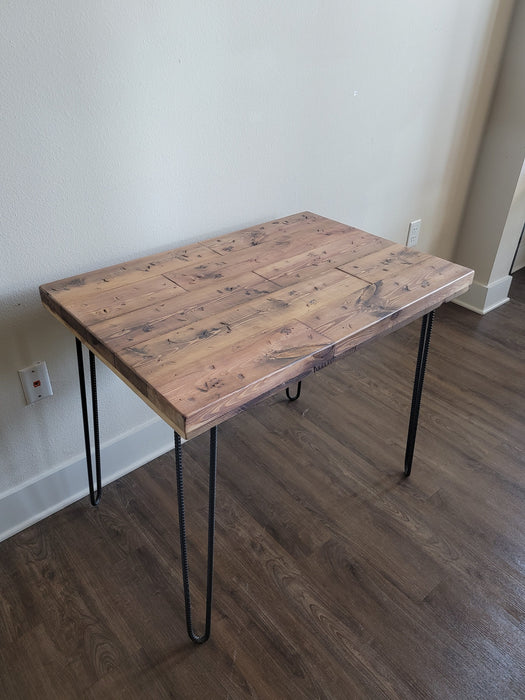 Sale! Chunky Log Reclaimed Distressed Industrial Wood Desk with rebar hairpin legs