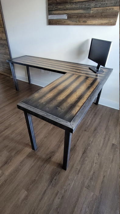 Any Size - Tortured Writing Desk L-Shaped Reclaimed Distressed Industrial Style with 2x2 legs free shipping