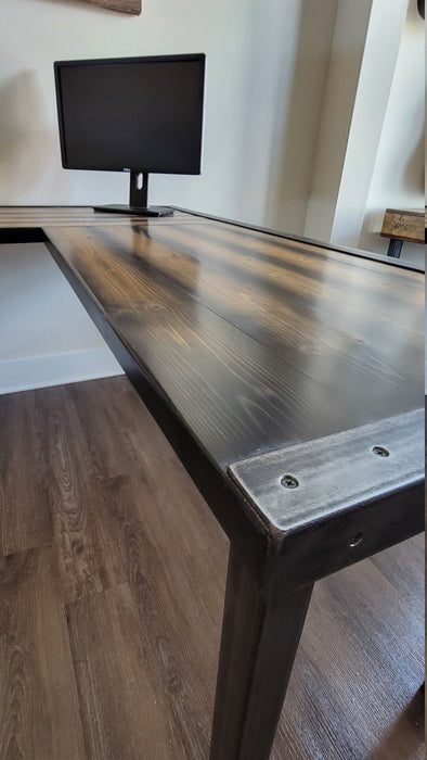 Any Size - Tortured Writing Desk L-Shaped Reclaimed Distressed Industrial Style with 2x2 legs free shipping
