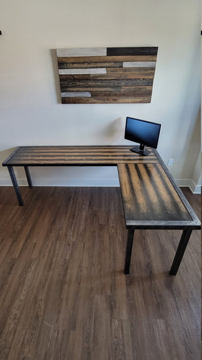 Any Size - Tortured Writing Desk L-Shaped Reclaimed Distressed Industrial Style with 2x2 legs free shipping