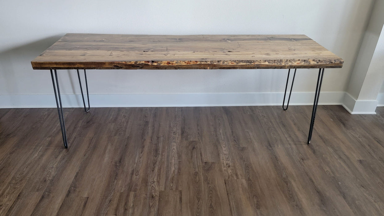Alive Edge Reclaimed Distressed Dining Table with Hairpin Legs with Live Edges