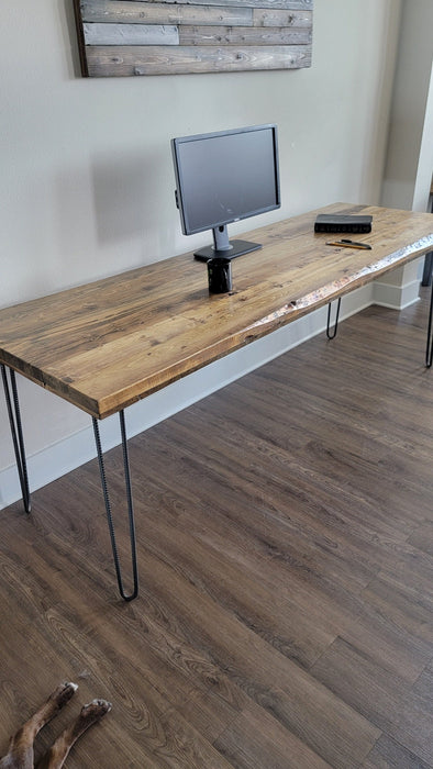 Alive Edge Reclaimed Distressed Desk with Hairpin Legs with Live Edges