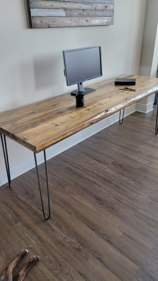Alive Edge Reclaimed Distressed Desk with Hairpin Legs with Live Edges