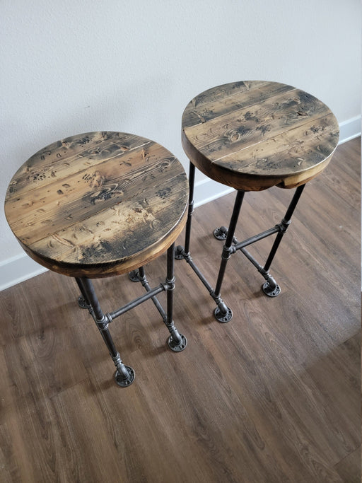 One Killer Round Industrial Bar Stool with Pipe Legs any size or height