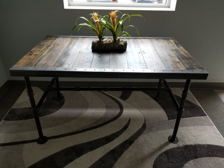 Cyber Sale Reclaimed Distressed Industrial Dining Table with pipe legs