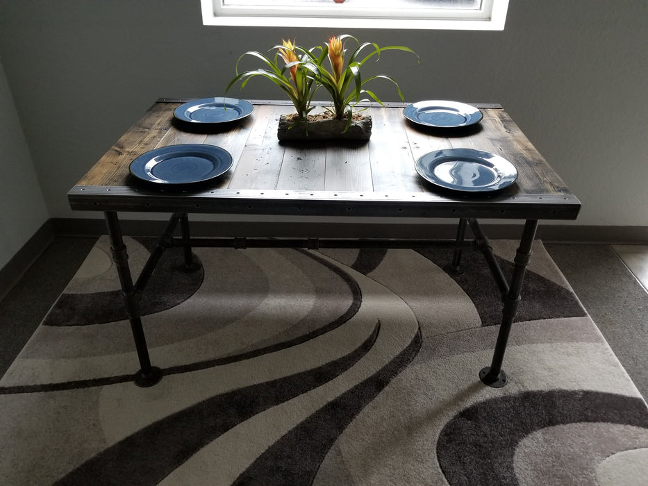 Cyber Sale Reclaimed Distressed Industrial Dining Table with pipe legs