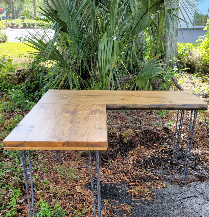 Any Size - 2.25" Custom L-Shaped Desk Reclaimed Distressed with Hairpin legs