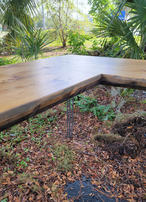 Any Size - 2.25" Custom L-Shaped Desk Reclaimed Distressed with Hairpin legs