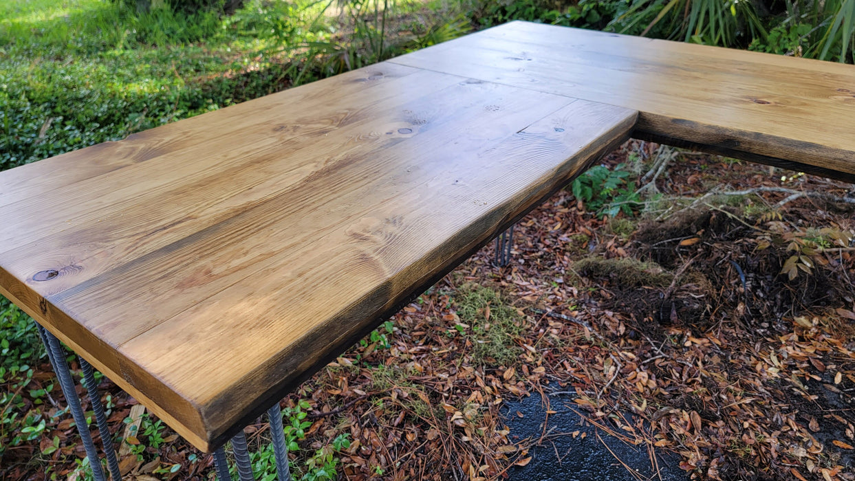 Any Size - 2.25" Custom L-Shaped Desk Reclaimed Distressed with Hairpin legs