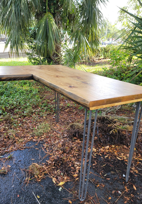 Any Size - 2.25" Custom L-Shaped Desk Reclaimed Distressed with Hairpin legs