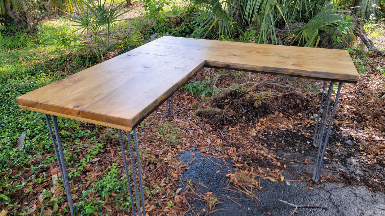 Any Size - 2.25" Custom L-Shaped Desk Reclaimed Distressed with Hairpin legs