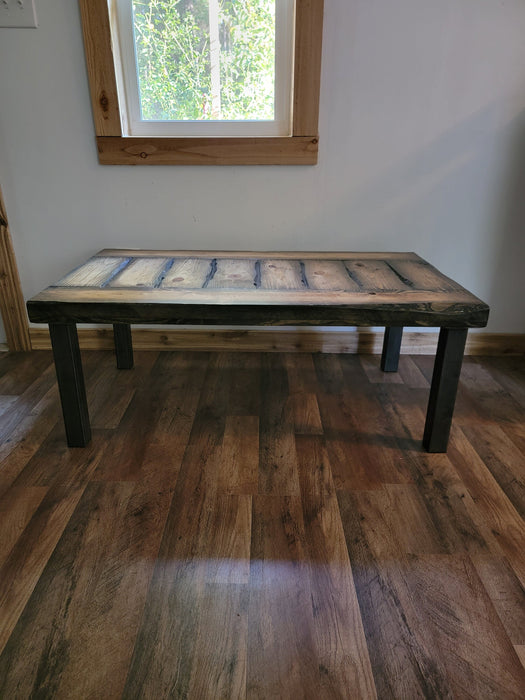 Lightly Tortured Reclaimed Distressed Industrial Coffee Table made with Solid Wood and 2x2 legs legs